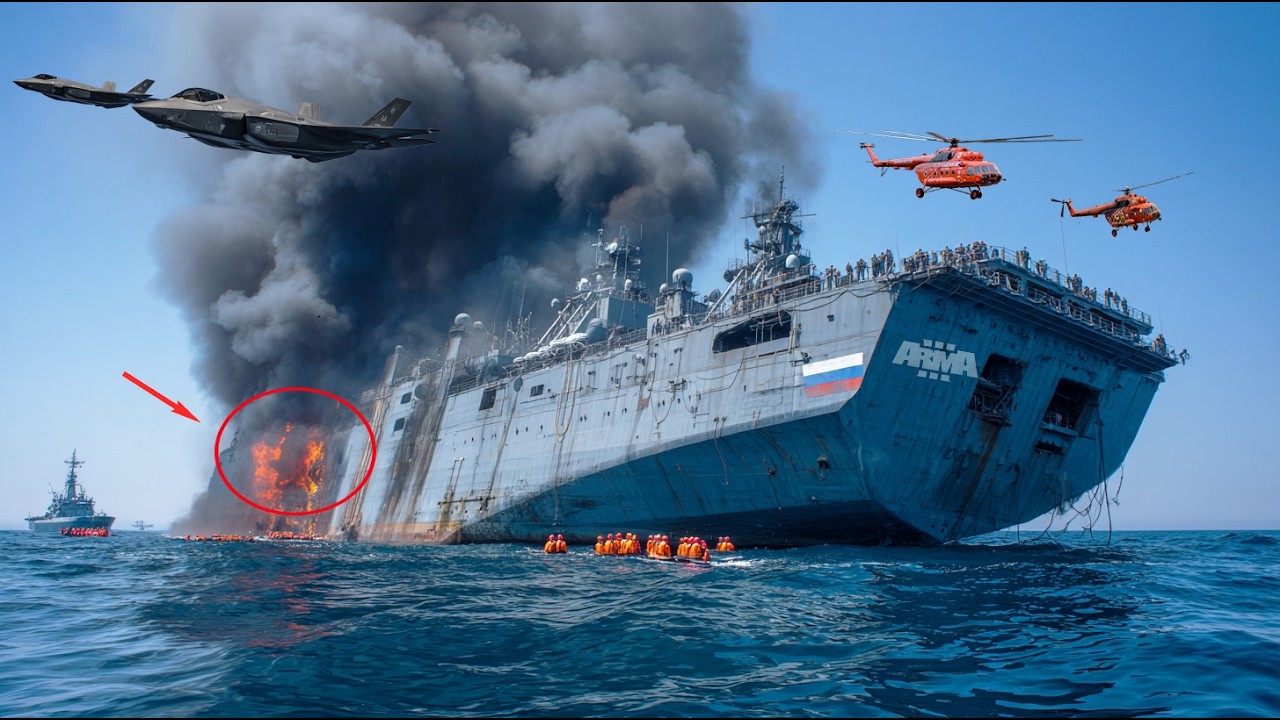 1 HOUR AGO! FOUR US F-35 fighter jets sink Russian ship carrying 38,374 missiles | Arma 3 simulation