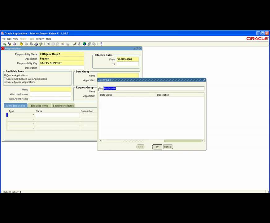 Oracle11i Create Menu and Responsibility