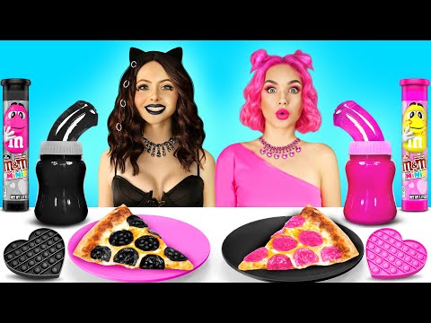 Chocolate Vs Black VS Pink Food Challenge! Eating 1 Color Food & Sweets 24 Hours by RATATA CHALLENGE