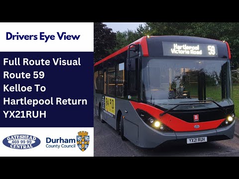 Full Route Visual | Durham County Council Bus Route 59 - Kelloe To Hartlepool + Return | YX21RUH