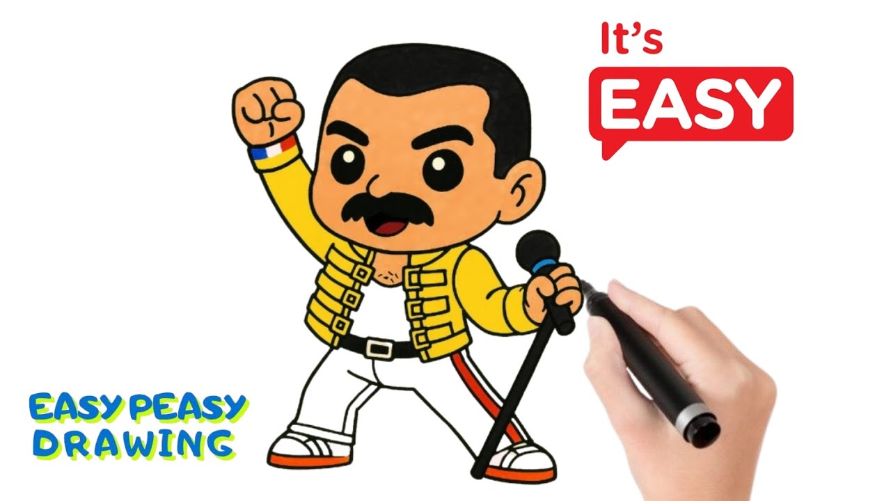 How to draw Freddy Mercury from Queen art lesson for beginners