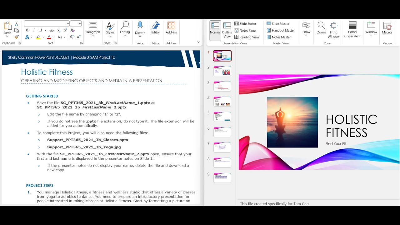 SAM Project 1b PowerPoint Module 03 Inserting WordArt, Charts, and Tables: Holistic Fitness