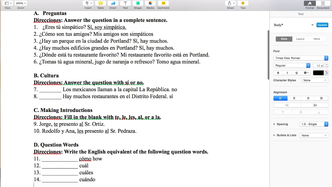 Spanish 1 Chapter 3 Study Guide Answers Video