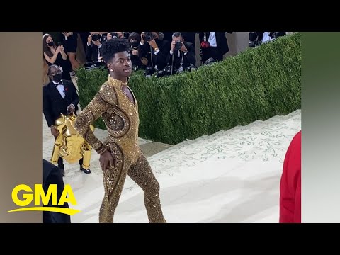 Watch Lil Nas X transform into his gold bodysuit at the MET Gala l GMA