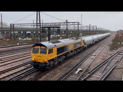 GBRf 66784 hauls brand new cement tanks through Ashford International - 28/12/21