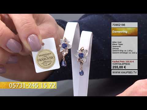 Damenring aus Rotgold 585 mit blauen Topas Swarovski und Zirkonia | Kaufbei Schmuck 70902186