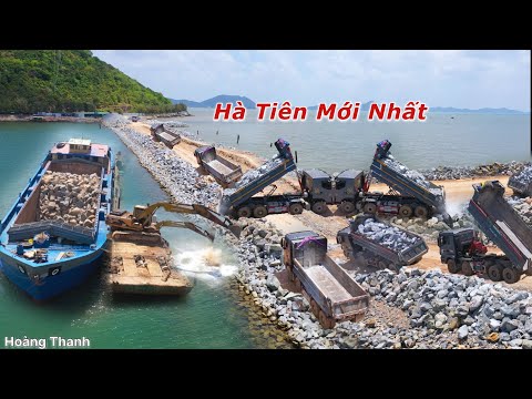 Đường Vượt Biển Hà Tiên Hôm Nay bất ngờ xe ben và sà lan kéo về đổ đá rất đông mặc cho dầu lên giá