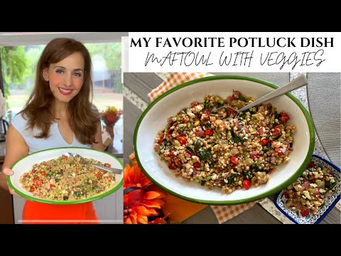 A POTLUCK FAVORITE! MEDITERRANEAN MAFTOUL with ROASTED VEGETABLES & FETA