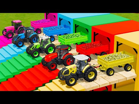CLAAS vs McCORMICK vs FENDT vs VALTRA vs JOHN DERRE TRACTORS BATTLE WITH MINI SOCCER BALLS - Farming