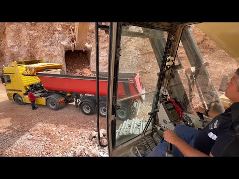 Caterpillar 375 Excavator Loading MAN And Mercedes Trucks - Sotiriadis/Labrianidis Quarry Works