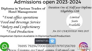 Food Craft Institute Nagrota, Jammu || Admission Starts For 2023-24 Session || Various Courses
