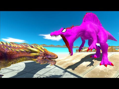 MAGENTA SPINOSAURUS vs FIRE DRAGON DEATH CLIMB - Animal Revolt Battle Simulator ARBS