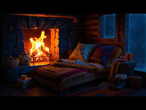 Cozy Fireplace Night in a Winter Cabin – Crackling Fire Sounds for Sleep and Relaxation
