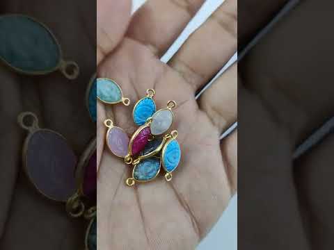 Gemstone marquise evil eye connector 8x12mm size, for neckla...