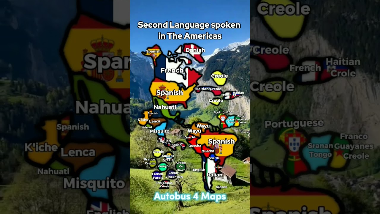 Second Language spoken in The Americas #geography #americas #map #geografia #mapping