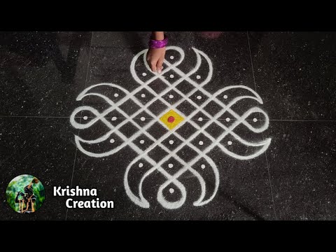 Easy sikku kolam, Kambi kolam | Melikala muggulu | 7x1 dot neli kolam | Beautiful Kambi kolam