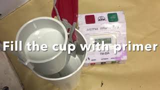 Video 7. Viscosity measurement for high build primer. Leicester College Vehicle Repair Courses.