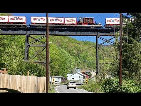 Final Circus Train Crossing Huge Trestle!  Blue Circus Train Flash Back!