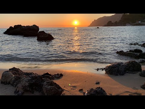 PERFECT SUNSET Ocean Waves, Beach Sunset in Greece (Corfu)| No Loop 4K
