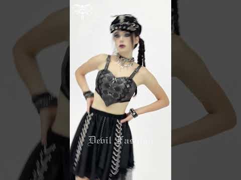 Gothic Faux Leather Buckle Lace Up Bralette Top