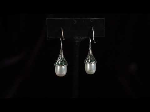 Sterling Silver (solid) Freshwater pearl Zirconia vintage dangle earrings