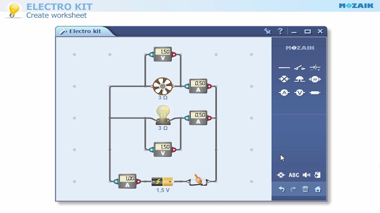 mozaBook Interactive Teaching Software - Electro kit worksheet tutorial