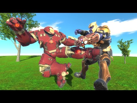 HULKBUSTER VS THANOS LAVA DEATH RUN - Animal Revolt Battle Simulator