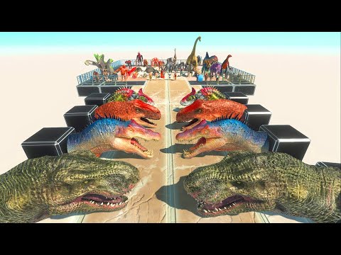 All Try to Through Dinosaur Heads Road - Animal Revolt Battle Simulator