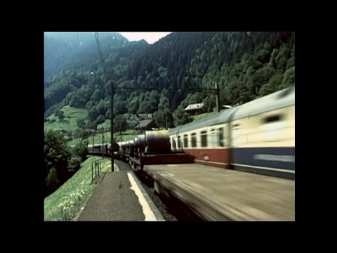 14. Juli 1984: Züge am Gotthard mit bunten DB-, SBB-, FS-Wagen (Arth-Goldau, Intschi, Göschenen)