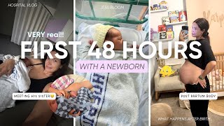 FIRST 48 HOURS WITH A NEWBORN *very real* | What happens straight after labour & baby meets his sis🥹