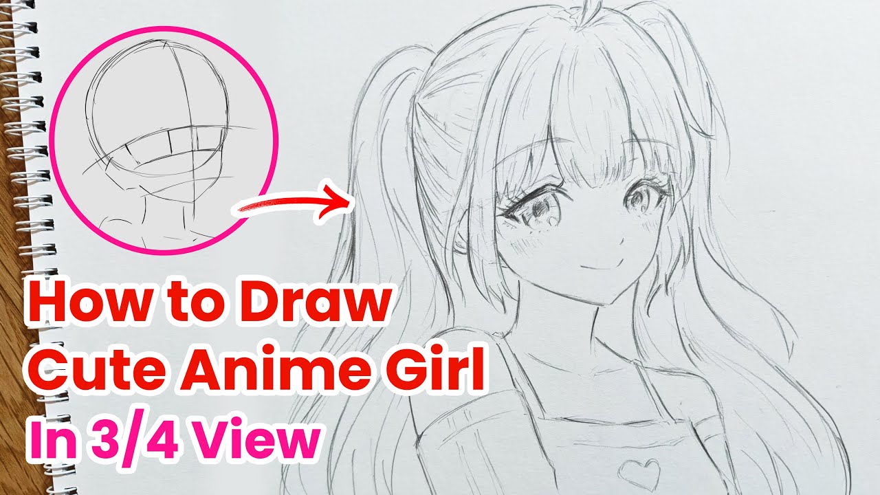 Full 3/4 view face tutorial - How to draw cute anime girl face in 3/4 view beginners #animetutorial