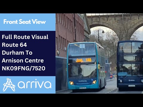 Full Route Visual: Arriva North East 64 | Durham to Arnison Centre | NK09FNG/7520