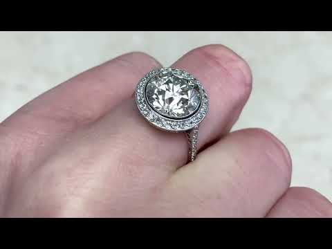 4.37ct Center Old European Cut Diamond Halo Engagement Ring - Shoreham Ring - Hand Video