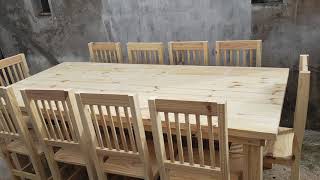 🌻MESA DE PINO ESTILO CAMPO REFORZADA 2,20X0,80  CON 10 SILLAS HINDU 🌻