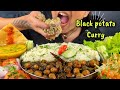 COOKING EATING BLACK POTATO CURRY WITH DAL CHAWAL TIL ALOO KI SABJI BOIL DAL CHAWAL EATING