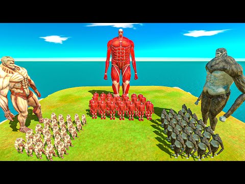 Growing Colossal Titan vs Armored Titan vs Beast Titan - Animal Revolt Battle Simulator