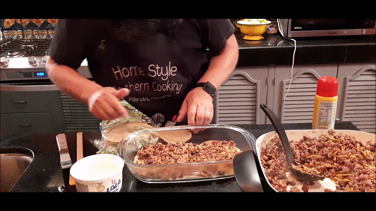 BEANS AND BEEF ENCHILADA CASSEROLE