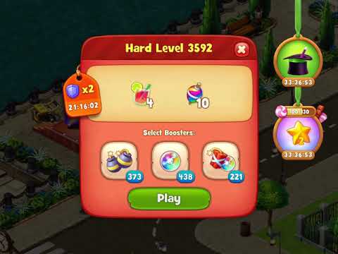 Gardenscapes Level 3592 With No Boosters - Hard Level - Dragon Treasure - Bonus Scene With Austin