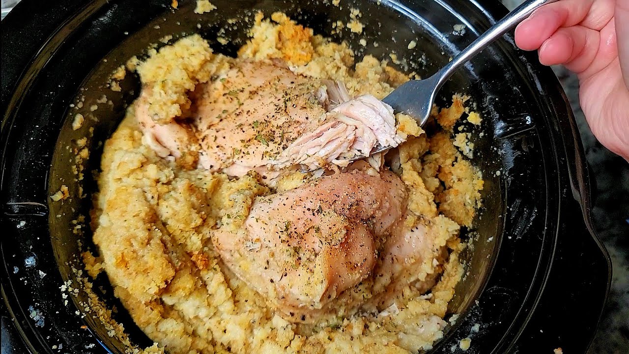 Chicken & Dressing in the slow cooker | EASY Chicken stuffing recipe