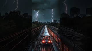 Train in Thunder and Lightning Storm
