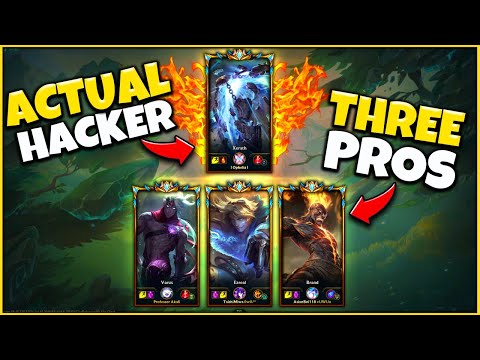 3 PRO PLAYERS VS 1 CHALLENGER HACKER (AIMBOT + DODGE SCRIPT) CRAZY LEAGUE CHEATS - League of Legends