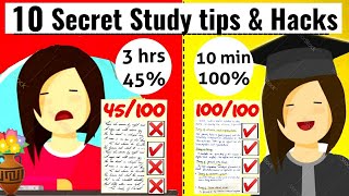 10 SECRET STUDY TIPS TO SCORE HIGHEST IN EXAMS || FASTEST WAY TO COVER ENTIRE SYLLABUS | STUDY HACKS