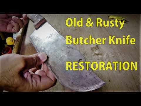 Old Rusty Butcher Knife Restoration - (Step by Step)