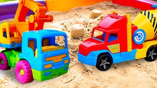 Cars and trucks for kids - Helper Cars at the sandbox. - Play pretend videos compilation.