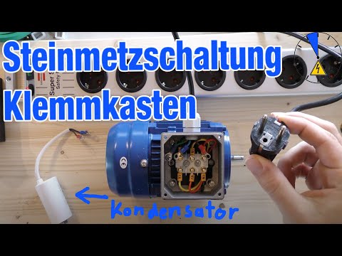 Steinmetz three-phase motor, single phase, correctly connected terminal box