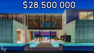 Touring an ALL Concrete MALIBU MANSION with a Waterfall Entry