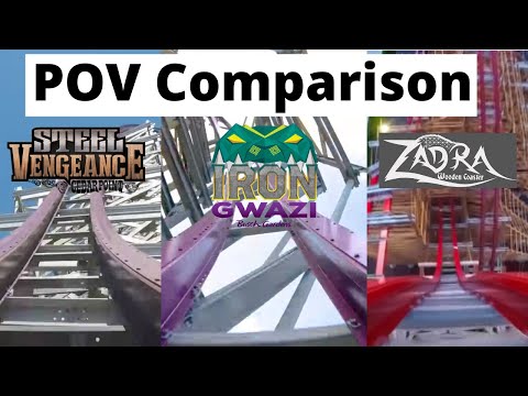 Steel Vengeance vs. Iron Gwazi vs. Zadra POV Comparison - RMC Hyper-Hybrids