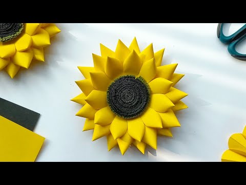 Beautiful Paper sunflower Making Tutorial 2 - DIY Paper Flower For Room Decoration - paper craft 