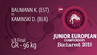 1/8 GR - 96 kg: K. BAUMANN (EST) df. D. KAMINSKI (BLR), 3-1