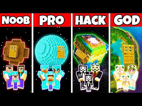 Minecraft: FAMILY PLANET HOUSE BASE BUILD CHALLENGE - NOOB vs PRO vs HACKER vs GOD in Minecraft